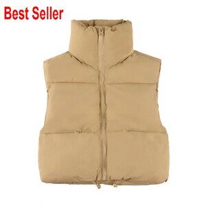Cropped Puffer Vest Zip Up Stand Collar Sleeveless Padded Chic Y2K Style